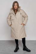 Оптом Пальто утепленное с капюшоном зимнее женское бежевого цвета 52333B в Волгоградке, фото 10