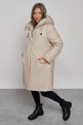 Оптом Пальто утепленное с капюшоном зимнее женское бежевого цвета 52333B, фото 12