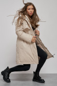 Оптом Пальто утепленное с капюшоном зимнее женское бежевого цвета 52333B, фото 14