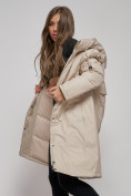 Оптом Пальто утепленное с капюшоном зимнее женское бежевого цвета 52333B, фото 15