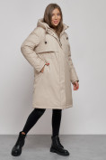 Оптом Пальто утепленное с капюшоном зимнее женское бежевого цвета 52333B в Перми, фото 3