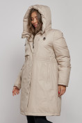 Оптом Пальто утепленное с капюшоном зимнее женское бежевого цвета 52333B в Омске, фото 6