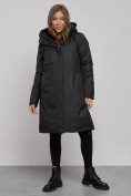 Оптом Пальто утепленное с капюшоном зимнее женское черного цвета 52333Ch в Новосибирске