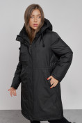 Оптом Пальто утепленное с капюшоном зимнее женское черного цвета 52333Ch в Казани, фото 12