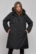 Оптом Пальто утепленное с капюшоном зимнее женское черного цвета 52333Ch, фото 14