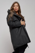 Оптом Пальто утепленное с капюшоном зимнее женское черного цвета 52333Ch в Волгоградке, фото 15