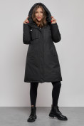 Оптом Пальто утепленное с капюшоном зимнее женское черного цвета 52333Ch в Екатеринбурге, фото 5