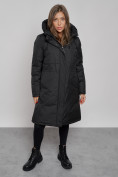 Оптом Пальто утепленное с капюшоном зимнее женское черного цвета 52333Ch в Челябинске, фото 8