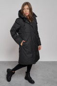 Оптом Пальто утепленное с капюшоном зимнее женское черного цвета 52333Ch в Сочи, фото 9