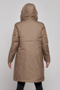 Оптом Пальто утепленное с капюшоном зимнее женское коричневого цвета 52333K, фото 13
