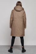 Оптом Пальто утепленное с капюшоном зимнее женское коричневого цвета 52333K, фото 4
