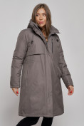 Оптом Пальто утепленное с капюшоном зимнее женское темно-серого цвета 52333TC, фото 11
