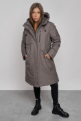 Оптом Пальто утепленное с капюшоном зимнее женское темно-серого цвета 52333TC в Казани, фото 12