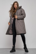 Оптом Пальто утепленное с капюшоном зимнее женское темно-серого цвета 52333TC в Екатеринбурге, фото 14