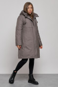 Оптом Пальто утепленное с капюшоном зимнее женское темно-серого цвета 52333TC, фото 2