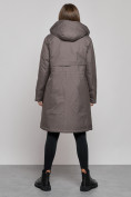 Оптом Пальто утепленное с капюшоном зимнее женское темно-серого цвета 52333TC, фото 4