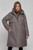 Оптом Пальто утепленное с капюшоном зимнее женское темно-серого цвета 52333TC, фото 7