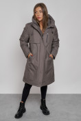 Оптом Пальто утепленное с капюшоном зимнее женское темно-серого цвета 52333TC, фото 9
