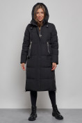 Оптом Пальто утепленное молодежное зимнее женское черного цвета 52351Ch в Екатеринбурге