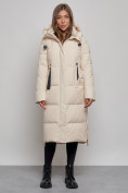 Оптом Пальто утепленное молодежное зимнее женское светло-бежевого цвета 52351SB в Барнауле