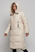 Оптом Пальто утепленное молодежное зимнее женское светло-бежевого цвета 52351SB в Санкт-Петербурге, фото 6