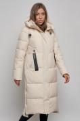 Оптом Пальто утепленное молодежное зимнее женское светло-бежевого цвета 52351SB в Хабаровске, фото 7