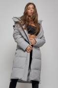 Оптом Пальто утепленное молодежное зимнее женское серого цвета 52351Sr в Кемерово, фото 12