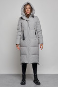 Оптом Пальто утепленное молодежное зимнее женское серого цвета 52351Sr в Краснодаре, фото 5