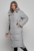 Оптом Пальто утепленное молодежное зимнее женское серого цвета 52351Sr в Хабаровске, фото 8