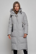 Оптом Пальто утепленное молодежное зимнее женское серого цвета 52351Sr в Оренбурге, фото 9