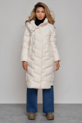 Оптом Пальто утепленное молодежное зимнее женское бежевого цвета 52355B
