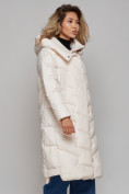 Оптом Пальто утепленное молодежное зимнее женское бежевого цвета 52355B в Перми, фото 10