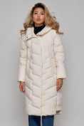 Оптом Пальто утепленное молодежное зимнее женское бежевого цвета 52355B в Омске, фото 12