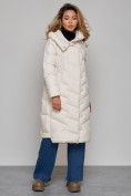 Оптом Пальто утепленное молодежное зимнее женское бежевого цвета 52355B в Волгоградке, фото 2