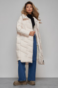Оптом Пальто утепленное молодежное зимнее женское бежевого цвета 52355B в Перми, фото 20