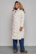 Оптом Пальто утепленное молодежное зимнее женское бежевого цвета 52355B, фото 3