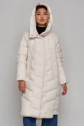 Оптом Пальто утепленное молодежное зимнее женское бежевого цвета 52355B, фото 7