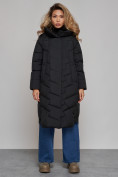 Оптом Пальто утепленное молодежное зимнее женское черного цвета 52355Ch в Челябинске