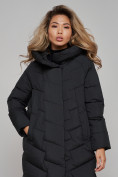 Оптом Пальто утепленное молодежное зимнее женское черного цвета 52355Ch в Самаре, фото 10