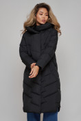 Оптом Пальто утепленное молодежное зимнее женское черного цвета 52355Ch в Ульяновске, фото 20
