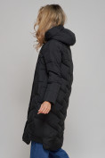 Оптом Пальто утепленное молодежное зимнее женское черного цвета 52355Ch в Казани, фото 3