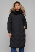 Оптом Пальто утепленное молодежное зимнее женское черного цвета 52355Ch в Перми, фото 8
