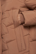 Оптом Пальто утепленное молодежное зимнее женское коричневого цвета 52355K в Нижнем Новгороде, фото 12