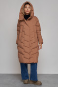 Оптом Пальто утепленное молодежное зимнее женское коричневого цвета 52355K в Ульяновске, фото 5