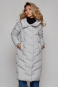 Оптом Пальто утепленное молодежное зимнее женское светло-серого цвета 52355SS в Омске, фото 11
