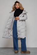 Оптом Пальто утепленное молодежное зимнее женское светло-серого цвета 52355SS в Омске, фото 17