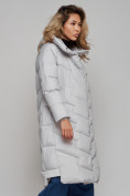 Оптом Пальто утепленное молодежное зимнее женское светло-серого цвета 52355SS в Уфе, фото 2