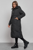 Оптом Пальто утепленное молодежное зимнее женское черного цвета 52356Ch в Новосибирске, фото 3