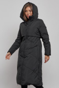 Оптом Пальто утепленное молодежное зимнее женское черного цвета 52356Ch в Самаре, фото 6