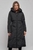 Оптом Пальто утепленное молодежное зимнее женское черного цвета 52356Ch в Самаре, фото 7